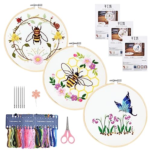 3 Sets Anfänger Stickerei Set, Handmade Embroidery Starter Kit, Kreuzstich-Set Embroidery Starter Kit, Einstellbare Stickerei Tool Kit, Kreuzstich Kits mit Stickrahmen, Farbfäden und Werkzeuge 3 Sets Anfänger Stickerei Set, Handmade Embroidery Starter Kit, Kreuzstich-Set Embroidery Starter Kit, Einstellbare Stickerei Tool Kit, Kreuzstich Kits mit Stickrahmen, Farbfäden und Werkzeuge von Naapesi