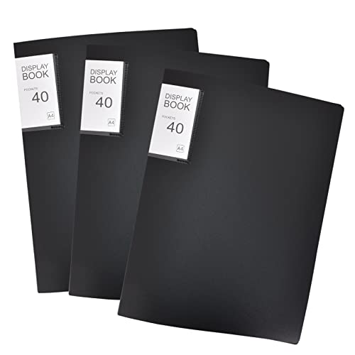 3 Stück A4 PP Sichtbuch, Display Book Folder A4, 40-Seitige Transparente Mappe, Sichtbuch A4 Präsentationsmappe Präsentationsbuch, für Kunst Berichtsblätter Briefe Portfolios Schwarz von Naapesi