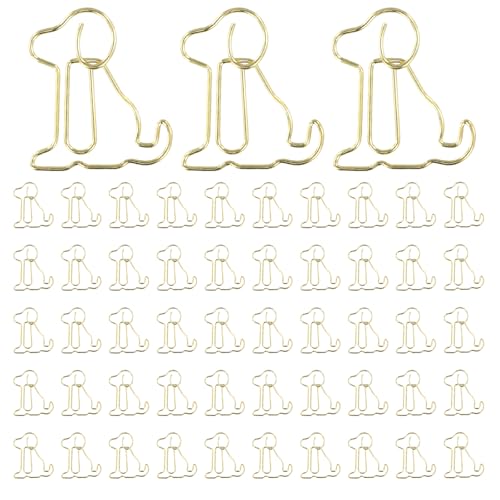 50 Stück Niedliche Hund Büroklammern, Büroklammern in Welpenform 26mm,Kreative Metall Büroklammern,mit transparenter Box,lustige niedliche Büroklammern,Lesezeichen,Bürobedarf. (Gold) von Naapesi