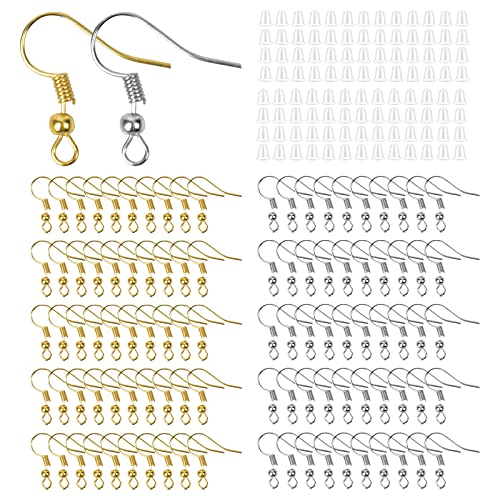 Naapesi Ohrringe Selber Machen Set, 50 Silber Ohrring Haken 50 Gold Ohrring Haken Hypoallergene Ohrhaken mit 100 Klaren Ohrring Stopper für DIY Ohrhänger Schmuckherstellung, Ohrringe Zubehör Basteln von Naapesi