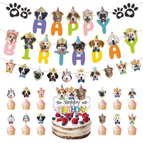 Niedlichen Hund Geburtstagsfeier Dekoration, Haustier Geburtstagsparty Dekoration mit Süßen Hunden, Hunde Cupcake Topper aus Premium Karton, Banner Der Einfach zu Montieren für Geburtstag Deko (Hund) von Naapesi