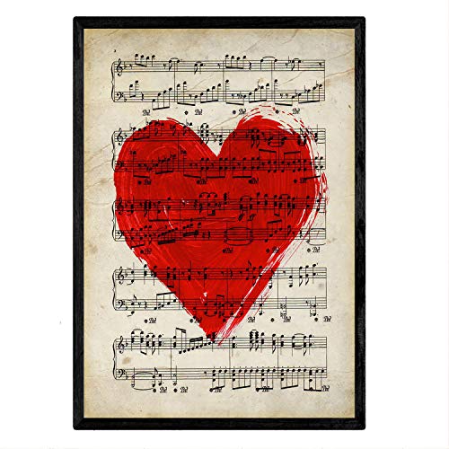 Lamellen Vintage mit Noten. Illustrationen auf Folien Alten Partituren. Perfekt für Liebhaber der Musik... A3 (29,7x42cm) Herz von Nacnic