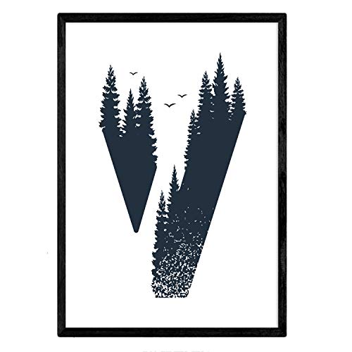 Nacnic Buchstabe V mit Wald und Vögeln. Naturaleza.Posters von Briefen mit Design. A4 ungerahmt von Nacnic