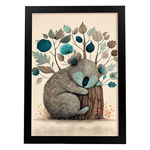 Nacnic Koala Poster im Präzisionsstil. Illustrationen süßer schlafender Tiere in warmen Farben für Kinderzimmer. Innenarchitektur und Dekoration. A4. von Nacnic