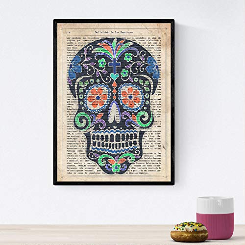 Nacnic Mexikanischer Schädel in dunklen Farben. Poster im Vintage-Stil für die Inneneinrichtung. A4 Größe, ohne Rahmen. von Nacnic