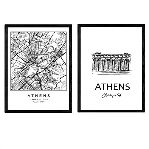 Nacnic Pack Poster Athen - Akropolis. Blätter mit Denkmälern von Städten. A4-Format von Nacnic