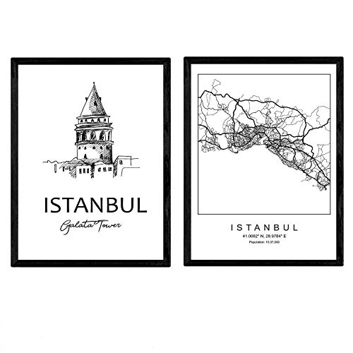 Nacnic Pack Poster Istanbul - Galataturm. Blätter mit Denkmälern von Städten. A3 Größe von Nacnic