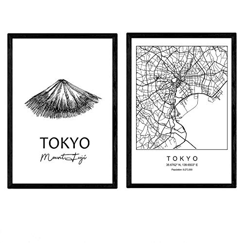Nacnic Pack Poster Tokyo - der Mount Fuji. Blätter mit Denkmälern von Städten. A4-Format von Nacnic