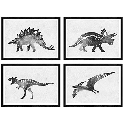 Nacnic Packung Poster deDinosaurios negro.Láminas Aquarell Dinosaurier für Kinder. A4-Format von Nacnic