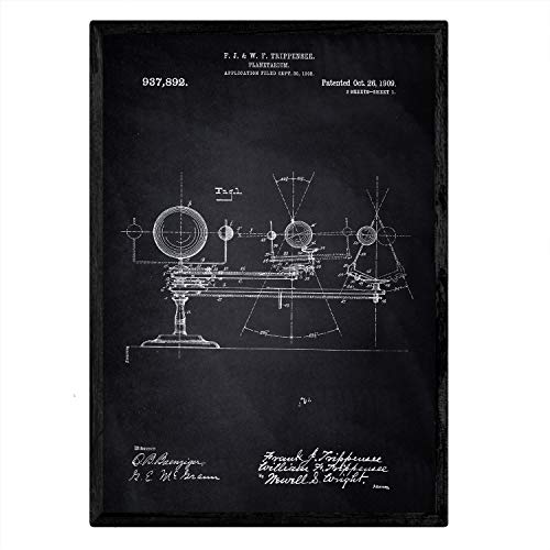 Nacnic Poster Patent Planetarium. Blatt mit altem Design-Patent A3-Format mit schwarzem Hintergrund von Nacnic