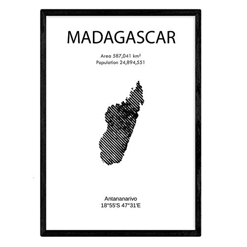 Nacnic Poster von Madagaskar. Blätter von Ländern und Kontinenten. A3 Größe Rahmen von Nacnic