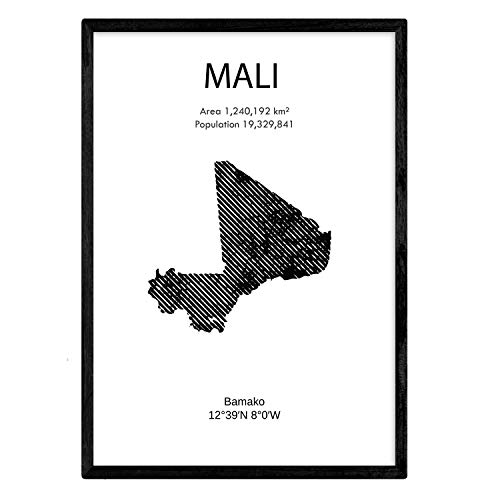 Nacnic Poster von Mali. Blätter von Ländern und Kontinenten. A4-Format von Nacnic