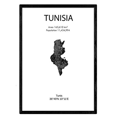 Nacnic Poster von Tunesien. Blätter von Ländern und Kontinenten. A4-Format von Nacnic