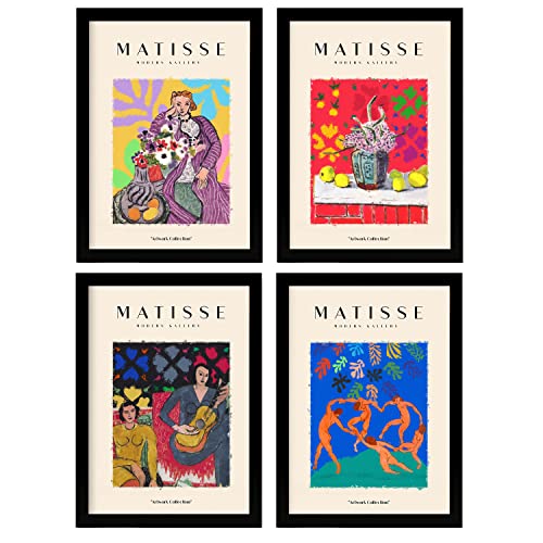 Nacnic Set mit 4 Matisse Events. Ästhetische Wandkunstdrucke für Schlafzimmer oder Wohnzimmer. Größen A3. mit schwarzem Rahmen. von Nacnic