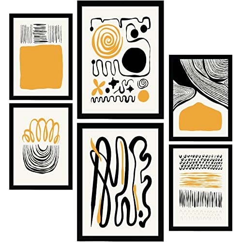 Nacnic Set mit 6 Postern in schwarzer Tinte. Emotionen. Künstlerische und abstrakte Drucke für Innenarchitektur und Dekoration. A3 & A4 schwarze Rahmen. von Nacnic