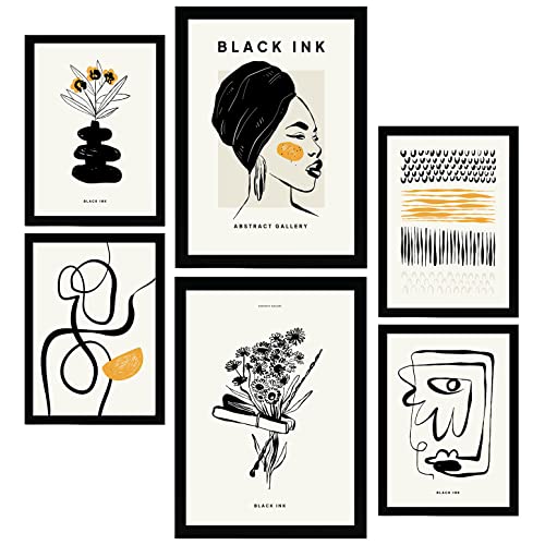 Nacnic Set mit 6 Postern in schwarzer Tinte. Natürlich. Künstlerische und abstrakte Drucke für Innenarchitektur und Dekoration. A3 & A4 ohne Rahmen. von Nacnic