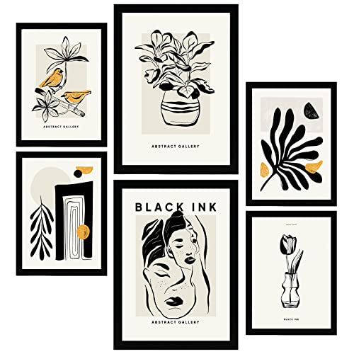 Nacnic Set mit 6 Postern in schwarzer Tinte. Orientalisch. Künstlerische und abstrakte Drucke für Innenarchitektur und Dekoration. A3 & A4 ohne Rahmen. von Nacnic