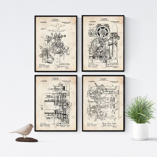 Nacnic Vintage Druckerei Patent Poster 4-er Set. Vintage Stil Wanddekoration Abbildung von Druckpresse und Büro Maschinen. Verschiedene geometrische Alte Erfindungen Bilder ohne Rahmen. Größe A4. Nacnic Vintage Druckerei Patent Poster 4-er Set. Vintage Stil Wanddekoration Abbildung von Druckpresse und Büro Maschinen. Verschiedene geometrische Alte Erfindungen Bilder ohne Rahmen. Größe A4. von Nacnic