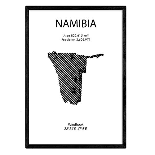 Poster von Namibia. Blätter von Ländern und Kontinenten. A3 Größe Rahmen von Nacnic