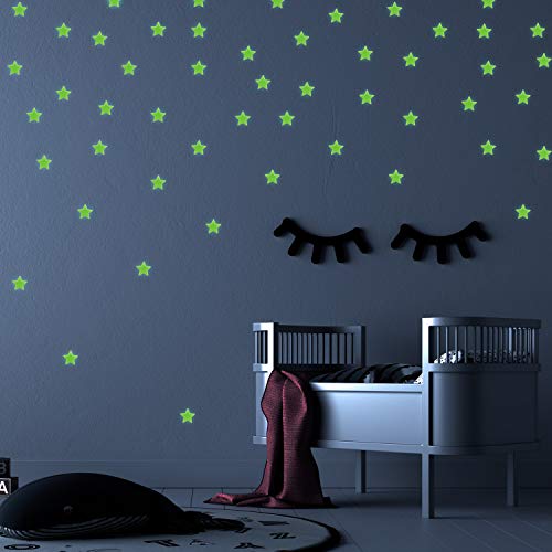 Wandsticker DARK STARS GLANZ IN 3D GELB. Dekorative Vinyl-Aufkleber Sternenhimmel Neonröhren. 4.2cm helle Sterne-Zimmer Dekor, Jungen und Mädchen von Nacnic