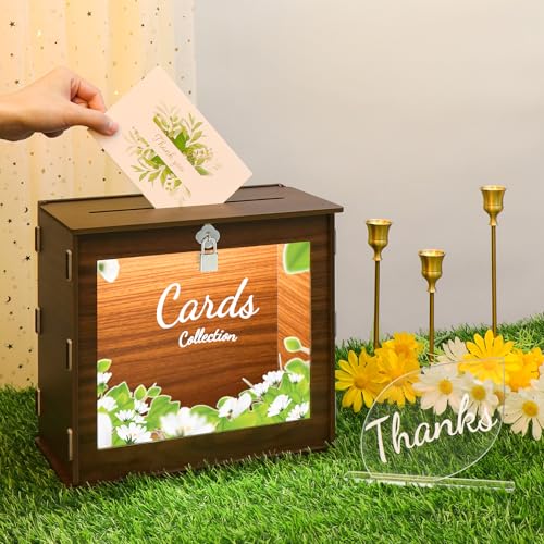 Naconmlet Hochzeit kartenbox holz mit LED-Beleuchtung und Schloss - wedding kartenbox für Hochzeit, Jubiläum und Geburtstag - Einfach zu Montieren(Braun) von Naconmlet