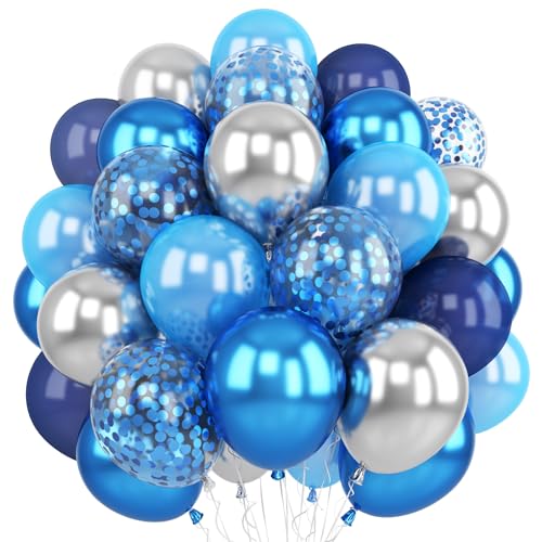 60 Stück Blau Silber Luftballons, 12 Zoll Silber Dunkel Marine Blaue Perlblau Party Ballons mit Metallic Konfetti Helium Latexballons für Geburtstag Hochzeit Verlobung Babyparty Dekoration von Nacori