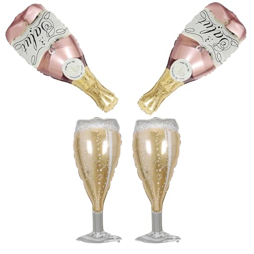 Champagner Ballon, XXL Folienballon Champagne Rosegold, 4 Stück Riesen Wein Flaschen Heliumballon, Weinglas Sektflasche Luftballon Bier Helium Ballon für Geburtstag Hochzeit Jubiläum Party Dekoration von Nacori