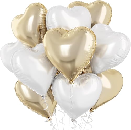 Gold Weiß Herz Folienballons, 18 Zoll Hellgold und Weiss Foilen Herz Ballons, 10 Stück Pastell Gold und Weiß Party Dekoration für Mädchen Frauen Geburtstag Baby Party Hochzeit Valentinstag Gold Weiß Herz Folienballons, 18 Zoll Hellgold und Weiss Foilen Herz Ballons, 10 Stück Pastell Gold und Weiß Party Dekoration für Mädchen Frauen Geburtstag Baby Party Hochzeit Valentinstag von Nacori