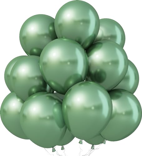 Luftballons Metallic Grün, 30 Stück 12 Zoll Chrom Sage Grün Ballons, Glänzend Dickes Retro Olivgrün Salbeigrün Metallisch Latex Helium Partyballon Set für Geburtstag Dschungel Abschluss Babyparty Deko von Nacori