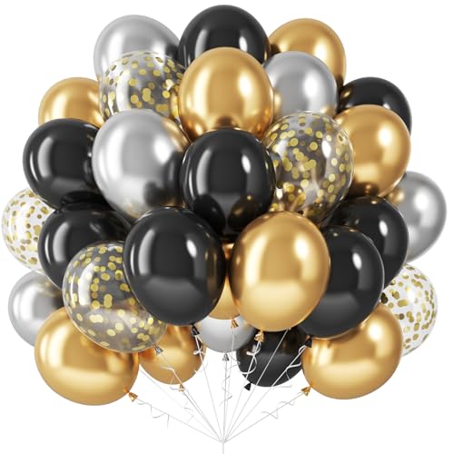 Luftballons Schwarz Gold Silber, 12 Zoll Metallic Silber Gold Schwarz Helium Luftballon mit Golden Konfetti Latex Party Ballons für Geburtstag Jahrestag Hochzeit Babyparty Verlobungs Party Dekoration Luftballons Schwarz Gold Silber, 12 Zoll Metallic Silber Gold Schwarz Helium Luftballon mit Golden Konfetti Latex Party Ballons für Geburtstag Jahrestag Hochzeit Babyparty Verlobungs Party Dekoration von Nacori