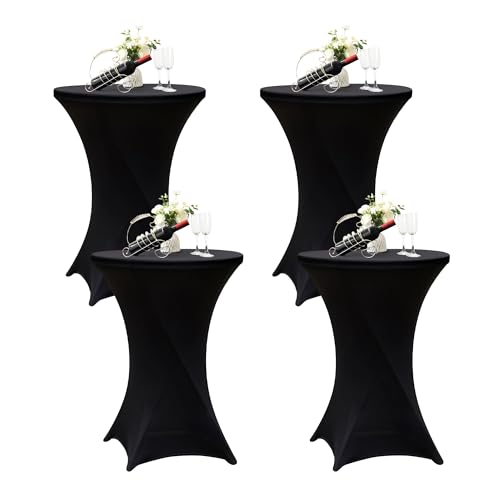 Nacuci Cocktail-Tischdecken mit Highboy-Elastan, rund, dehnbar, für Party, Pub, Bar, Bistro, Hochzeitsbankett, 76,2 x 109,2 cm, Schwarz, 4 Stück von Nacuci