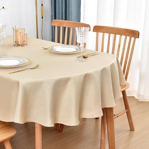 Nacuci Ovale Tischdecke, 132 x 178 cm, wasserabweisend, Polyester, einfarbig, Beige, strapazierfähig, waschbar, für Abendessen, Zuhause, Party, Camping von Nacuci