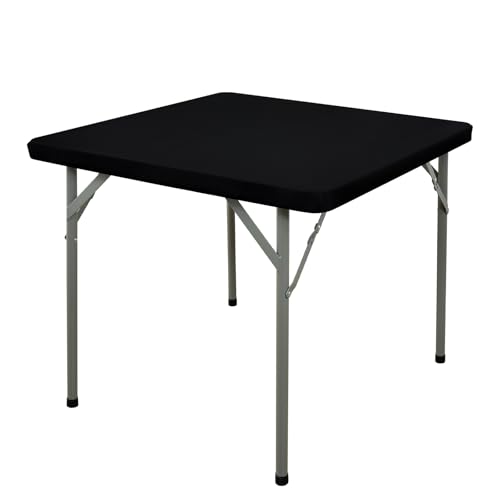 Nacuci Quadratische, elastische Tischdecke, winddichte Polyester-Tischdecke, kratzfest und waschbar, Tischdecke für Klapptische, Picknick, Camping, Party (Schwarz, 86,4 x 86,4 cm) von Nacuci