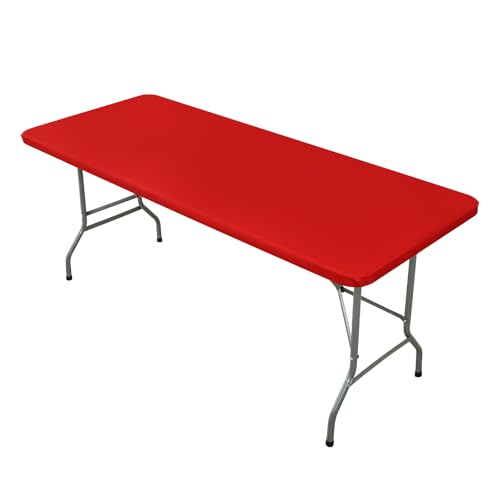 Nacuci Rechteckige, elastische Tischdecke, winddichte Polyester-Tischdecke, kratzfest und waschbar, Tischdecke für 120 cm Klapptische, Picknick, Camping, Party (Rot, 61 x 122 cm) von Nacuci