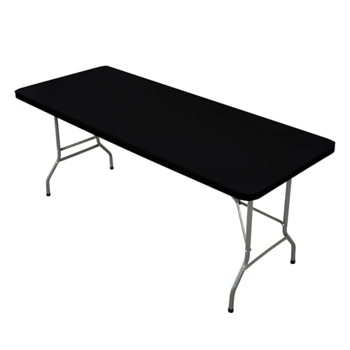Nacuci Rechteckige, elastische Tischdecke, winddichte Polyester-Tischdecke, kratzfest und waschbar, Tischdecke für 120 cm Klapptische, Picknick, Camping, Party (Schwarz, 61 x 122 cm) von Nacuci
