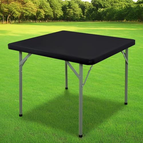 Nacuci Wasserdichte und öldichte PU-Tischdecke, elastische Stretch-Tischdecke, abwischbar, quadratisch, Tischdecke für Küche, Esszimmer, Picknick, Party, drinnen und draußen (Schwarz, 86,4 x 86,4 cm) von Nacuci