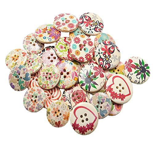 NÄHEN Knöpfe runde Buttons Holzknöpfe mit bunten Blumen ø ca. 2,9 cm 30 Stück von Nadeltraum