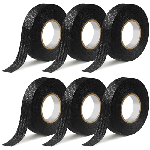 Nadinsta 6 Stück KFZ gewebeband schwarz, 15mm x 15m kabelbaum klebeband, Hitzebeständiges kabelbaum band, Gewebeband Panzerklebeband Kabelbäume Elektriker Band für Kabelbäume Elektrisches Klebeband von Nadinsta