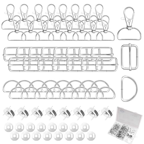 Nadinsta 72 Stück Metall Schlüsselanhänger D-Ringe, Metall Halbrund Schnallen Hardware Dornschließe, Magnetknopf Magnetische Knöpfe für Taschen Gurt Kostüme Rucksack Hundeleine DIY von Nadinsta