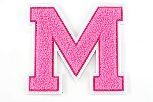 Frottee Buchstabe A-Z | Rosa, Pink, Weiß | 9,5 cm hoch | Varsity Letter M von Naehgedoens.de