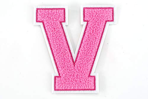 Frottee Buchstabe A-Z | Rosa, Pink, Weiß | 9,5 cm hoch | Varsity Letter V von Naehgedoens.de