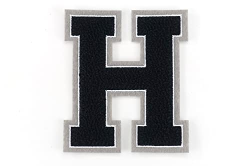 Frottee Buchstabe A-Z | Schwarz, Weiß, Grau | 9,5 cm hoch | Varsity Letter H von Naehgedoens.de