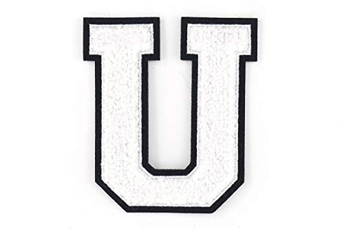 Frottee Buchstabe A-Z | Weiß, Schwarz | 9,5 cm hoch | Varsity Letter U von Nähgedöns.de
