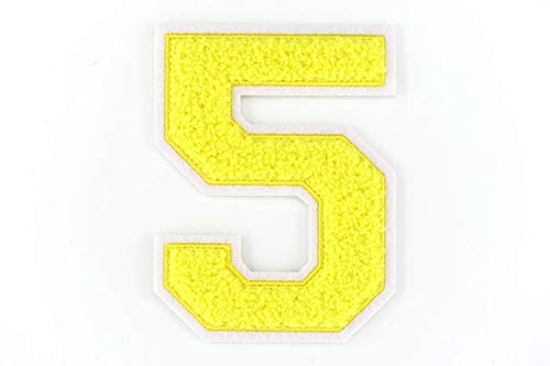 Frottee Zahl 0-9 | Gelb, Weiß | 9,5 cm hoch | Varsity Number 5 von Nähgedöns.de