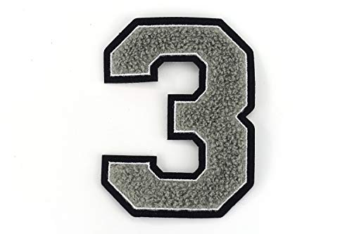 Frottee Zahl 0-9 | Grau, Weiß, Schwarz | 9,5 cm hoch | Varsity Number 3 Frottee Zahl 0-9 | Grau, Weiß, Schwarz | 9,5 cm hoch | Varsity Number 3 von Naehgedoens.de