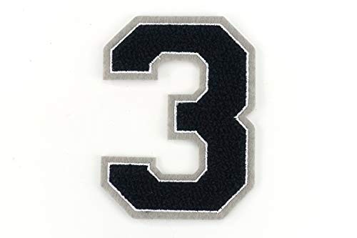 Frottee Zahl 0-9 | Schwarz, Weiß, Grau | 9,5 cm hoch | Varsity Number 3 von Naehgedoens.de