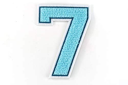 Frottee Zahl 0-9 | Türkis, Petrol, Weiß | 9,5 cm hoch | Varsity Number 7 von Naehgedoens.de