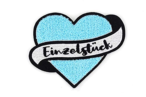 Aufnäher Herz "Einzelstück" | Türkis, Weiß, Schwarz | 12 x 9,5 cm von Naehgedoens.de