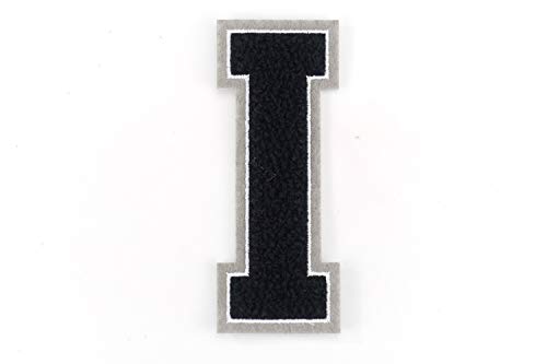 Naehgedoens.de Frottee Buchstabe A-Z | Schwarz, Weiß, Grau | 9,5 cm hoch | Varsity Letter I von Naehgedoens.de