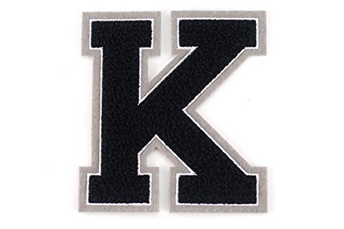 Naehgedoens.de Frottee Buchstabe A-Z | Schwarz, Weiß, Grau | 9,5 cm hoch | Varsity Letter K von Naehgedoens.de